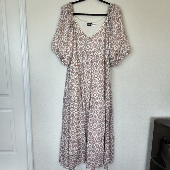 Piper and Scoot Printed Lined Puffy Sleeves Maxi Dress Size XXL - Picture 1 of 7